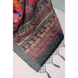 Grey linen digital print saree with unstitched blouse (5.5mtr), fashionable traditional Indian women's wear on display