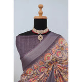 Grey linen digital print saree with unstitched blouse (5.5mtr), vibrant, versatile Indian fashion accessory