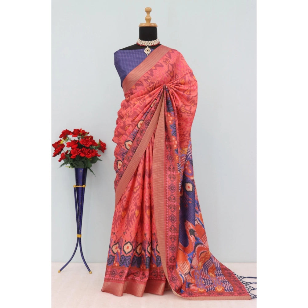 Pink Mysore Silk digital print saree with unstitched blouse (5.5mtr)