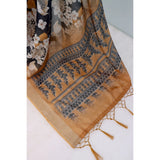 Black linen digital print saree with unstitched blouse, elegant homewear for women