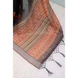 Black linen digital print saree with unstitched blouse (5.5mtr), high-quality fashion accessory