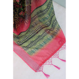 Multicolor linen digital print saree with unstitched blouse, 5.5Mtr length