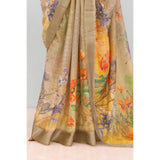 Multicolor linen digital print saree with unstitched blouse, vibrant and stylish traditional Indian wear