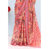 Pink linen digital print saree with unstitched blouse (5.5mtr), vibrant, stylish Indian traditional wear