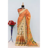 Mustard Mysore Silk digital print saree with unstitched blouse, vibrant design on 5.5mtr length