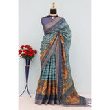 Green Mysore Silk digital print saree with unstitched blouse, vibrant design for women's fashion accessory