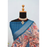 Multi-colored linen digital print saree with unstitched blouse, vibrant Indian fashion on display