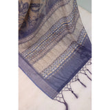 Blue linen digital print saree with unstitched blouse, 5.5mtr - vibrant Indian wear for women