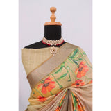 Multi-colored linen digital print saree with unstitched blouse (5.5mtr), high-quality fashion for women