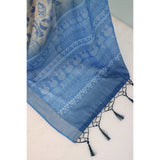 Blue linen digital print saree with unstitched blouse (5.5Mtr)