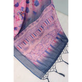 Multi-colored linen digital print saree with unstitched blouse (5.5mtr) on mannequin, vibrant and versatile Indian women's fashion