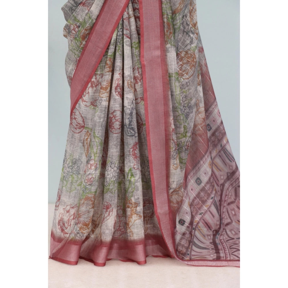 Multicolor linen digital print saree with unstitched blouse (5.5mtr), vibrant pattern on display