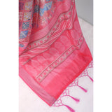 Pink linen digital print saree with unstitched blouse (5.5mtr), vibrant design on display