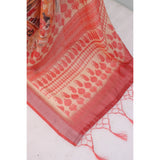 Pink linen digital print saree with unstitched blouse, vibrant floral design for traditional Indian wear
