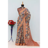 Brown Mysore Silk digital print saree with unstitched blouse, 5.5Mtr - traditional Indian women's fashion accessory