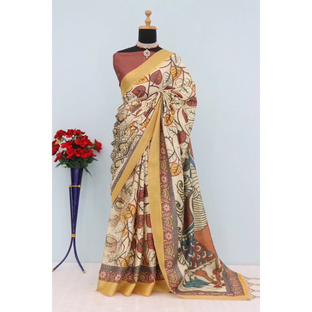 Multicolor digital print Mysore silk saree with unstitched blouse, vibrant traditional Indian wear on display