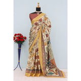Multicolor digital print Mysore silk saree with unstitched blouse, vibrant traditional Indian wear on display