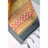 Multi-colored linen digital print saree with unstitched blouse (5.5mtr), vibrant, comfortable fashion accessory for women