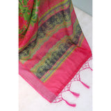 Green linen digital print saree with unstitched blouse (5.5Mtr), elegant Indian wear for women
