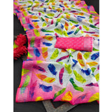 Pink cotton linen woven design saree with unstitched blouse, 5.5mtr length