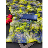 Blue cotton linen woven design saree with unstitched blouse, 5.5Mtr