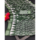 Green cotton-linen woven saree with unstitched blouse, 5.5mtr - traditional Indian wear for women