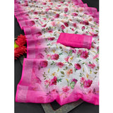 Pink cotton linen woven design saree with unstitched blouse (5.5Mtr)