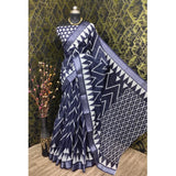 Grey cotton linen woven saree with unstitched blouse (5.5Mtr) - classic Indian traditional wear