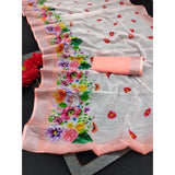 Peach cotton linen woven saree with unstitched blouse (5.5mtr) - vibrant traditional Indian attire for women