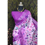 Purple cotton linen woven saree with unstitched blouse, 5.5mtr length for women's traditional Indian wear