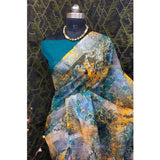 Multicolor cotton-linen woven saree with unstitched blouse, 5.5mtr length