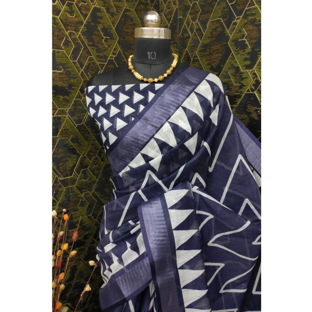 Grey cotton linen woven design saree with unstitched blouse, 5.5mtr length on model