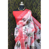 Red cotton linen woven saree with unstitched blouse (5.5mtr)