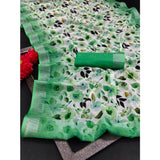 Green cotton linen woven saree with unstitched blouse (5.5mtr), traditional Indian fashion attire