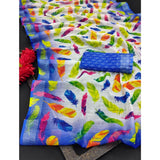 Blue cotton linen woven saree with unstitched blouse, 5.5mtr length on model