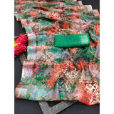Green cotton-linen woven saree with unstitched blouse (5.5mtr), traditional Indian attire for women