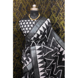 Black cotton linen woven saree with unstitched blouse, 5.5mtr length