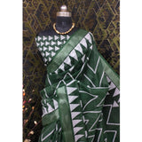Green cotton linen woven design saree with unstitched blouse (5.5mtr) on hanger