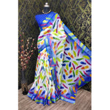Blue cotton linen woven design saree with unstitched blouse (5.5mtr)