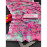 Pink cotton linen woven saree with unstitched blouse (5.5Mtr) - vibrant, stylish traditional Indian wear