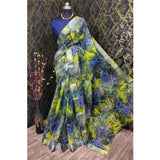 Blue cotton linen woven saree with unstitched blouse (5.5mtr)