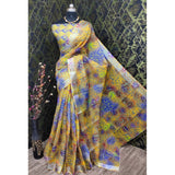 Yellow cotton linen woven saree with unstitched blouse, 5.5mtr