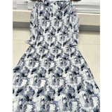 Grey cotton blended printed 3/4th sleeve V-neck kurti for women