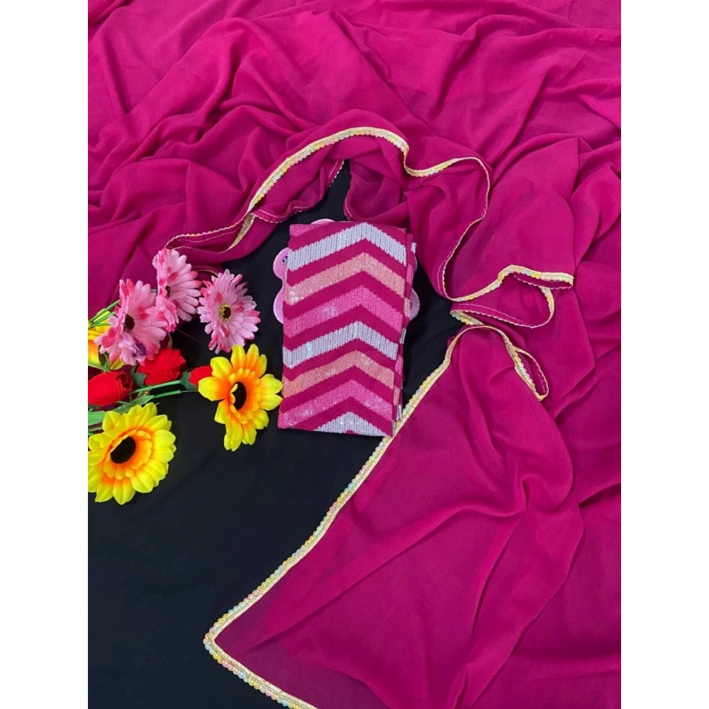 Pink Fox Georgette solid saree with unstitched blouse (5.5mtr), fashionable Indian wear on mannequin