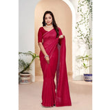 Pink Vichitra silk striped saree with unstitched blouse (5.5mtr), traditional Indian attire on mannequin