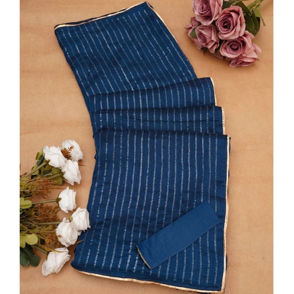 Blue Vichitra silk striped saree with unstitched blouse, 5.5mtr (vibrant pattern)