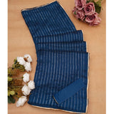 Blue Vichitra silk striped saree with unstitched blouse, 5.5mtr (vibrant pattern)
