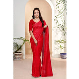 Red striped vichitra silk saree with unstitched blouse (5.5mtr)