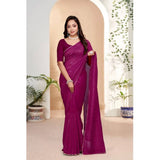 Purple Vichitra silk striped saree with unstitched blouse (5.5Mtr), elegant Indian women's fashion accessory