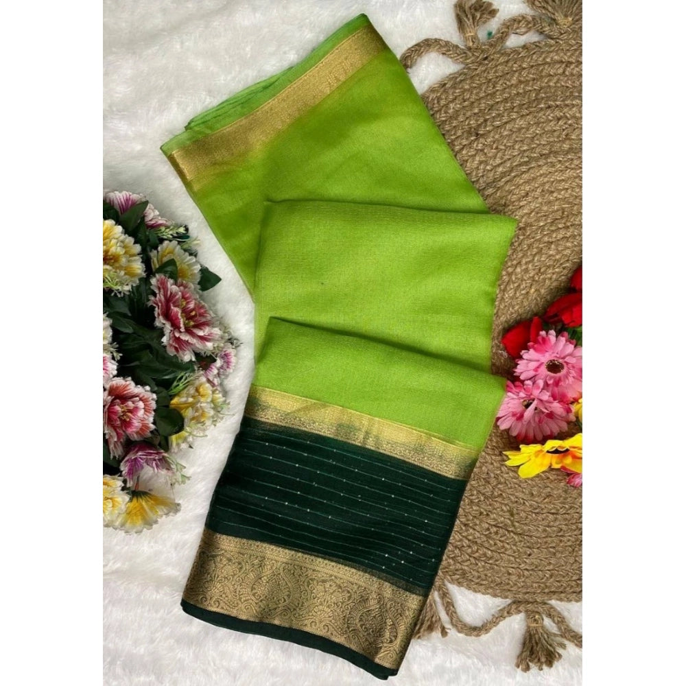 Green khadi cotton solid saree with unstitched blouse (5.5mtr), traditional Indian attire on display